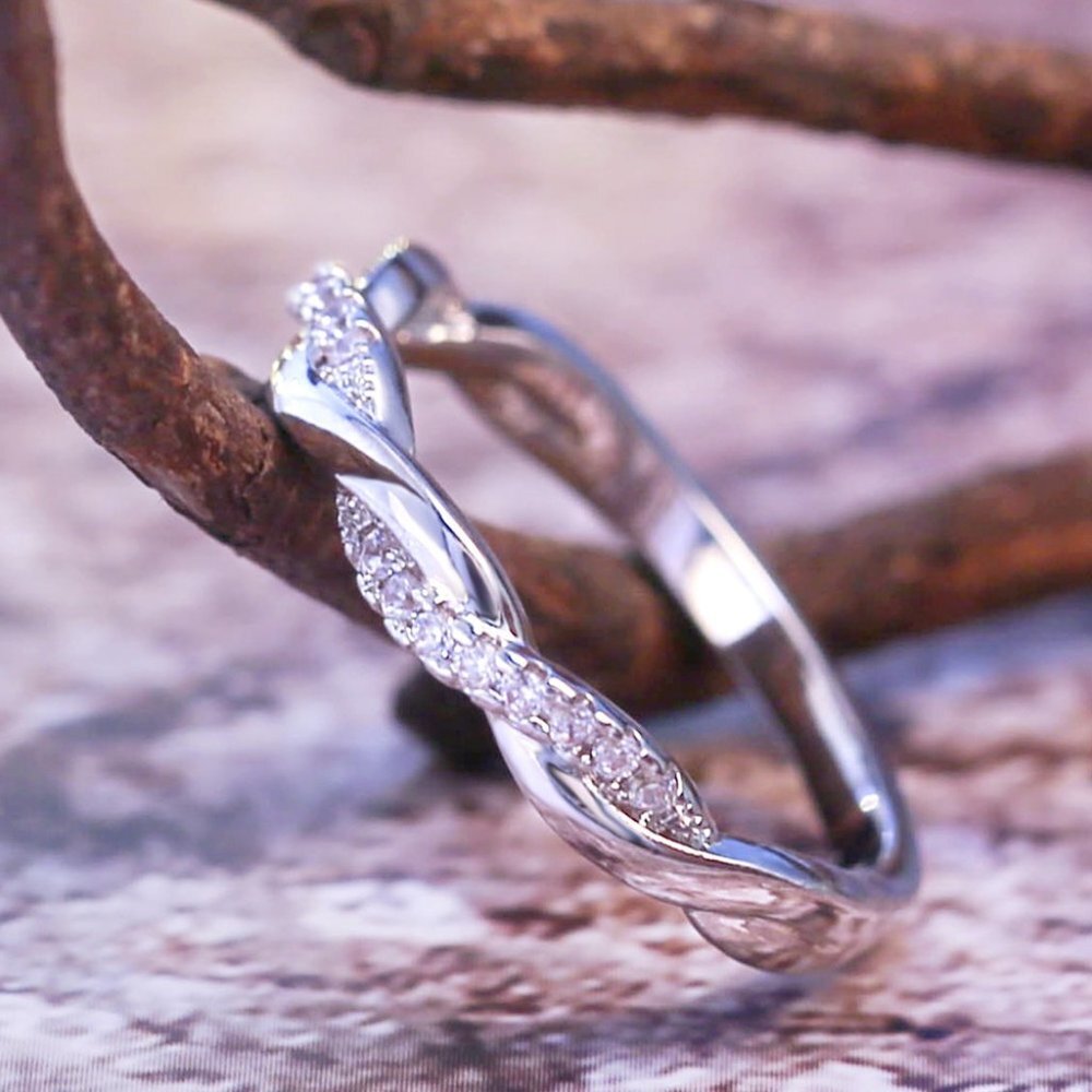 💍 Casual Dinty Two Lines Twining Cross Zircon Thin Rings for Women,INDN8172 - Picture 4 of 7